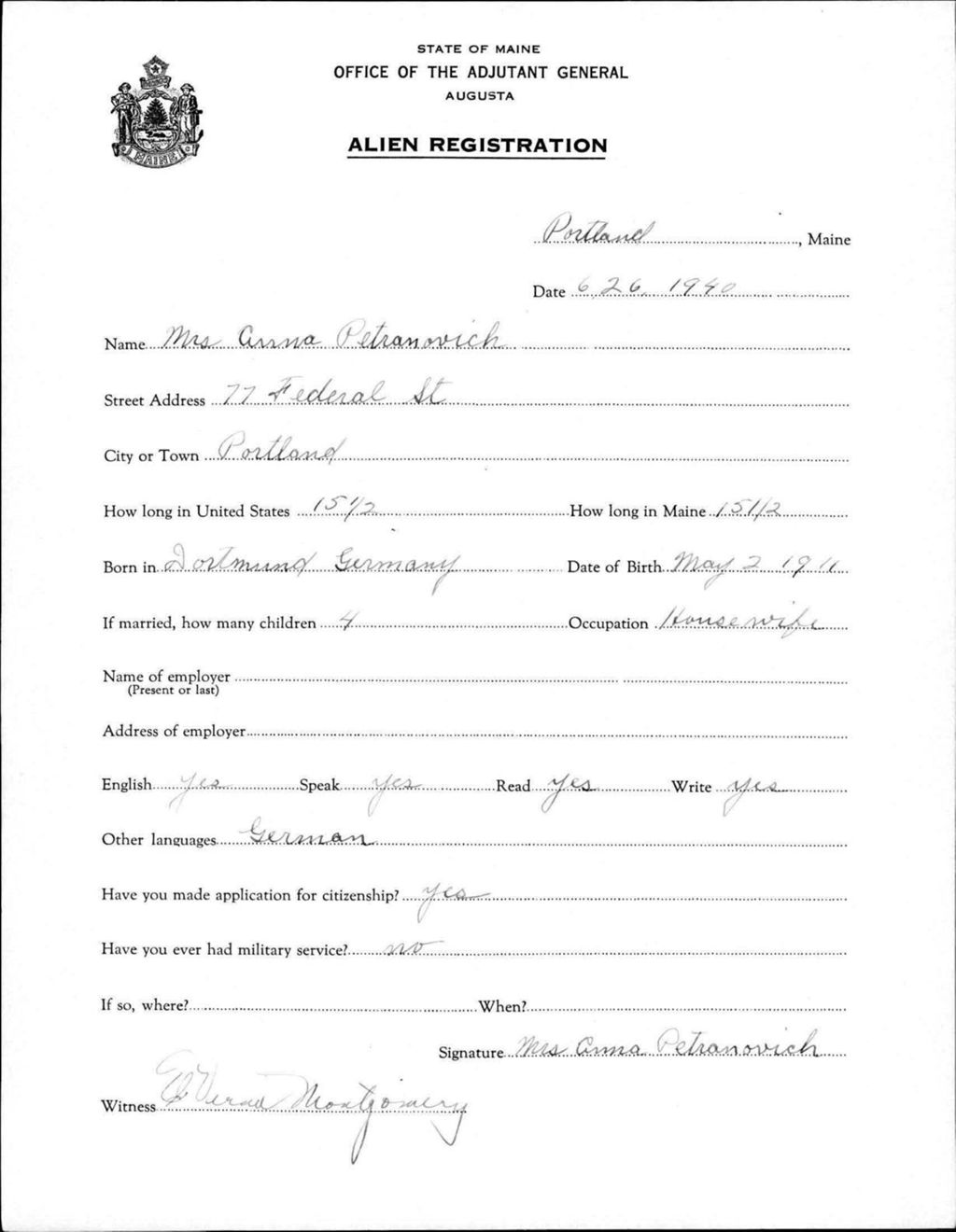 Alien Registration- Petranovich, Anna (Portland, Cumberland County)
