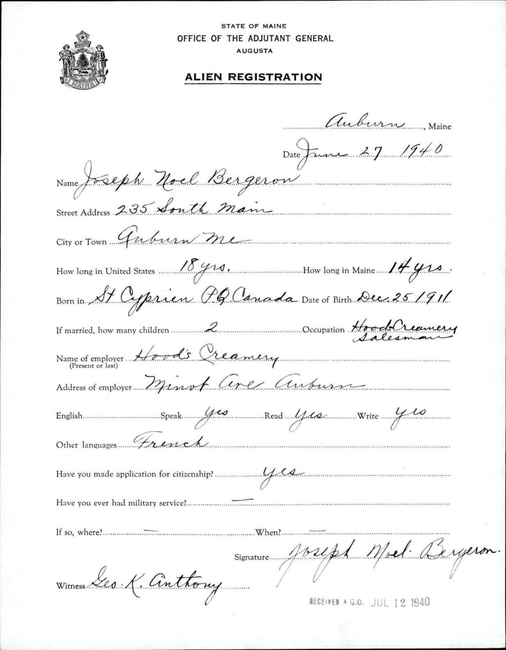 Alien Registration- Bergeron, Joseph N. (Auburn, Androscoggin County)