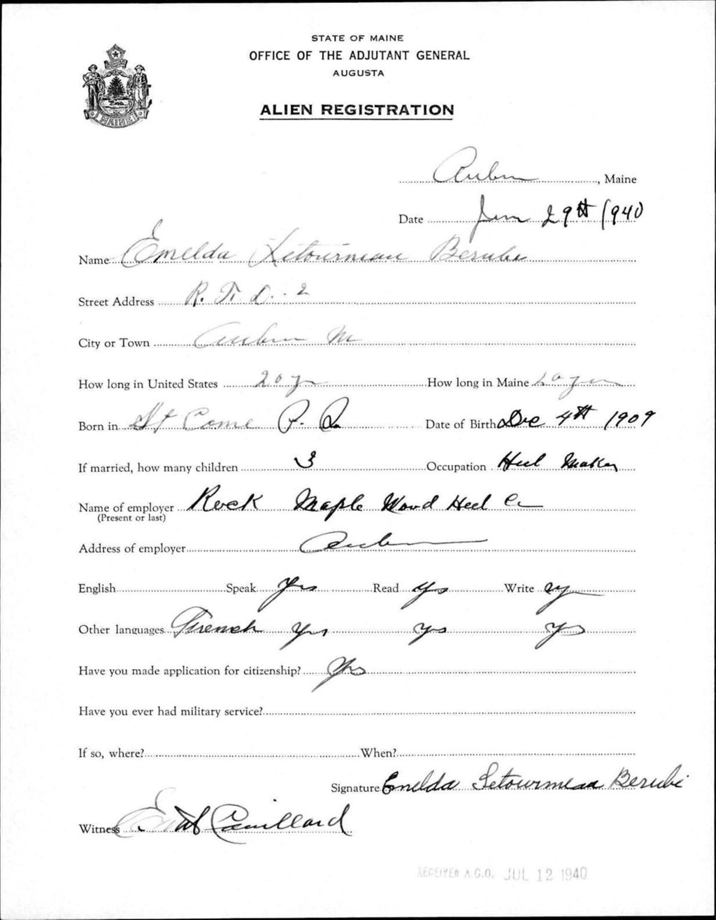 Alien Registration- Letourneau, Emelda (Auburn, Androscoggin County)