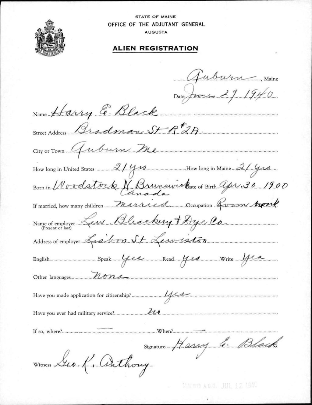 Alien Registration- Black, Harry E. (Auburn, Androscoggin County)