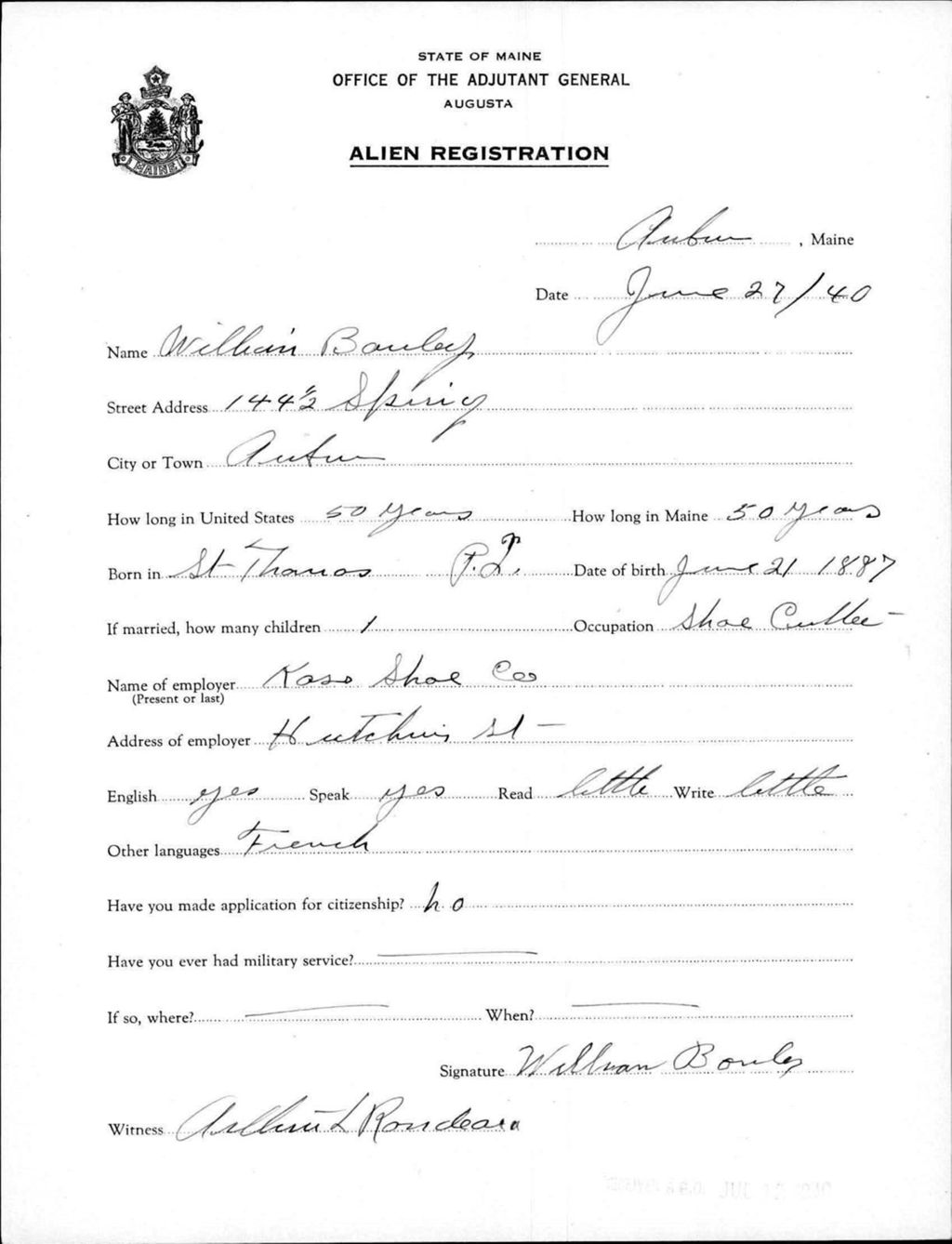 Alien Registration- Bouley, William (Auburn, Androscoggin County)