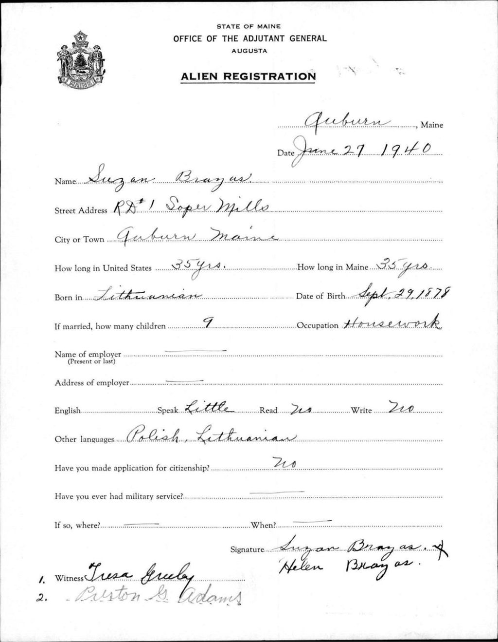 Alien Registration- Brazas, Suzan (Auburn, Androscoggin County)