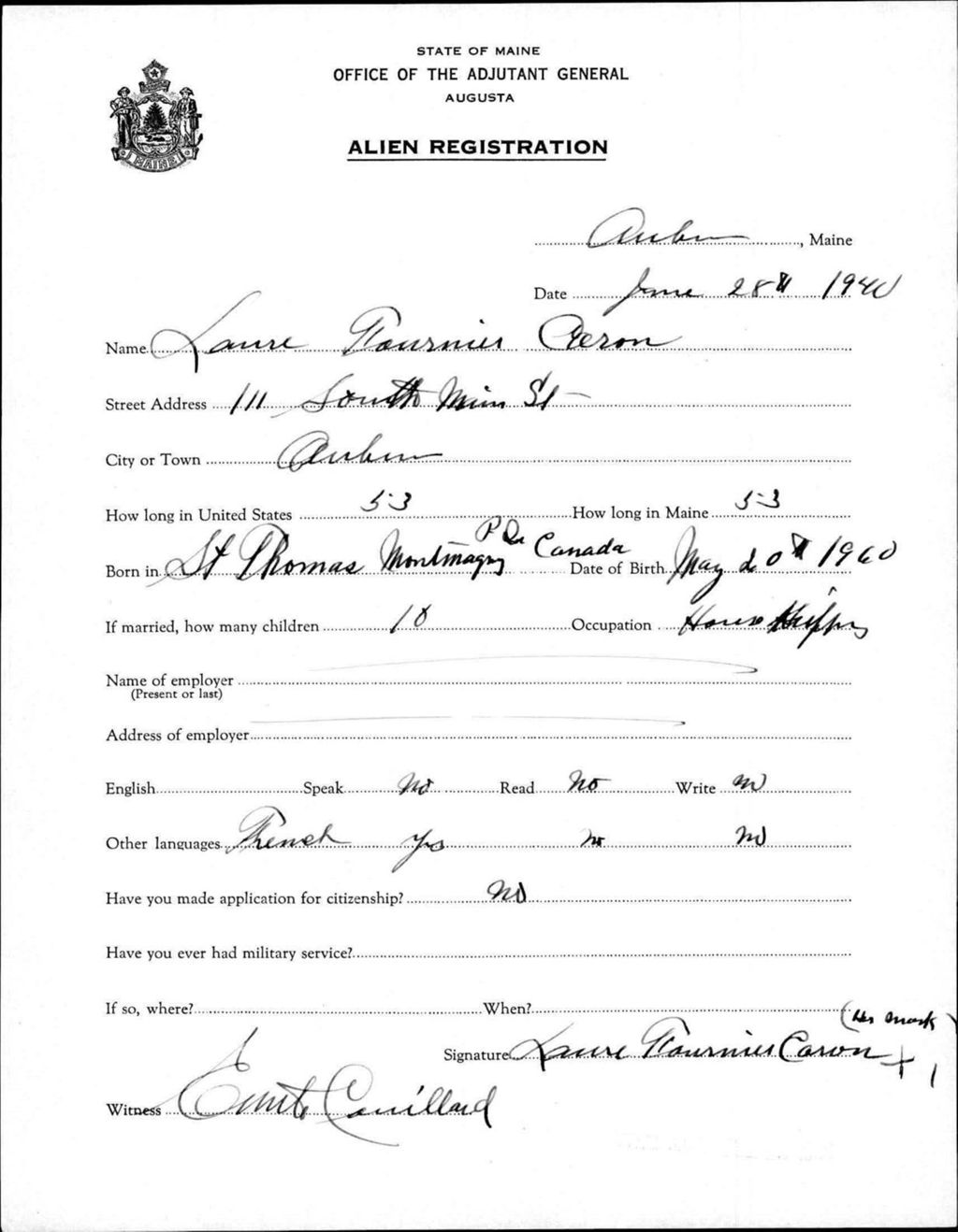 Alien Registration- Fournier, Laure (Auburn, Androscoggin County)