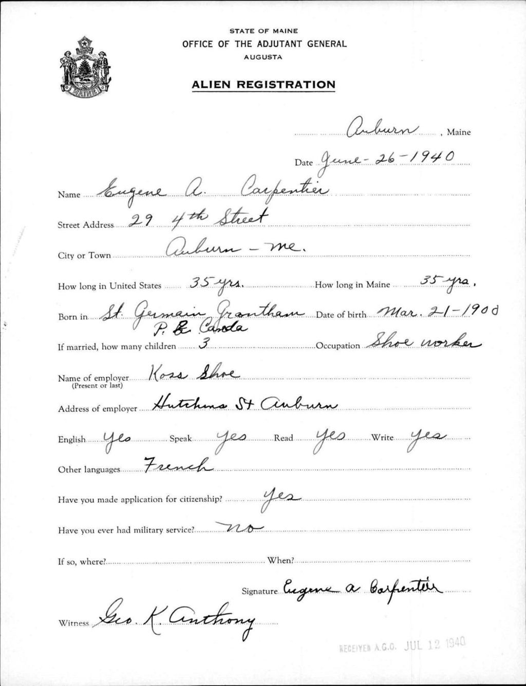Alien Registration- Carpenter, Eugene A. (Auburn, Androscoggin County)