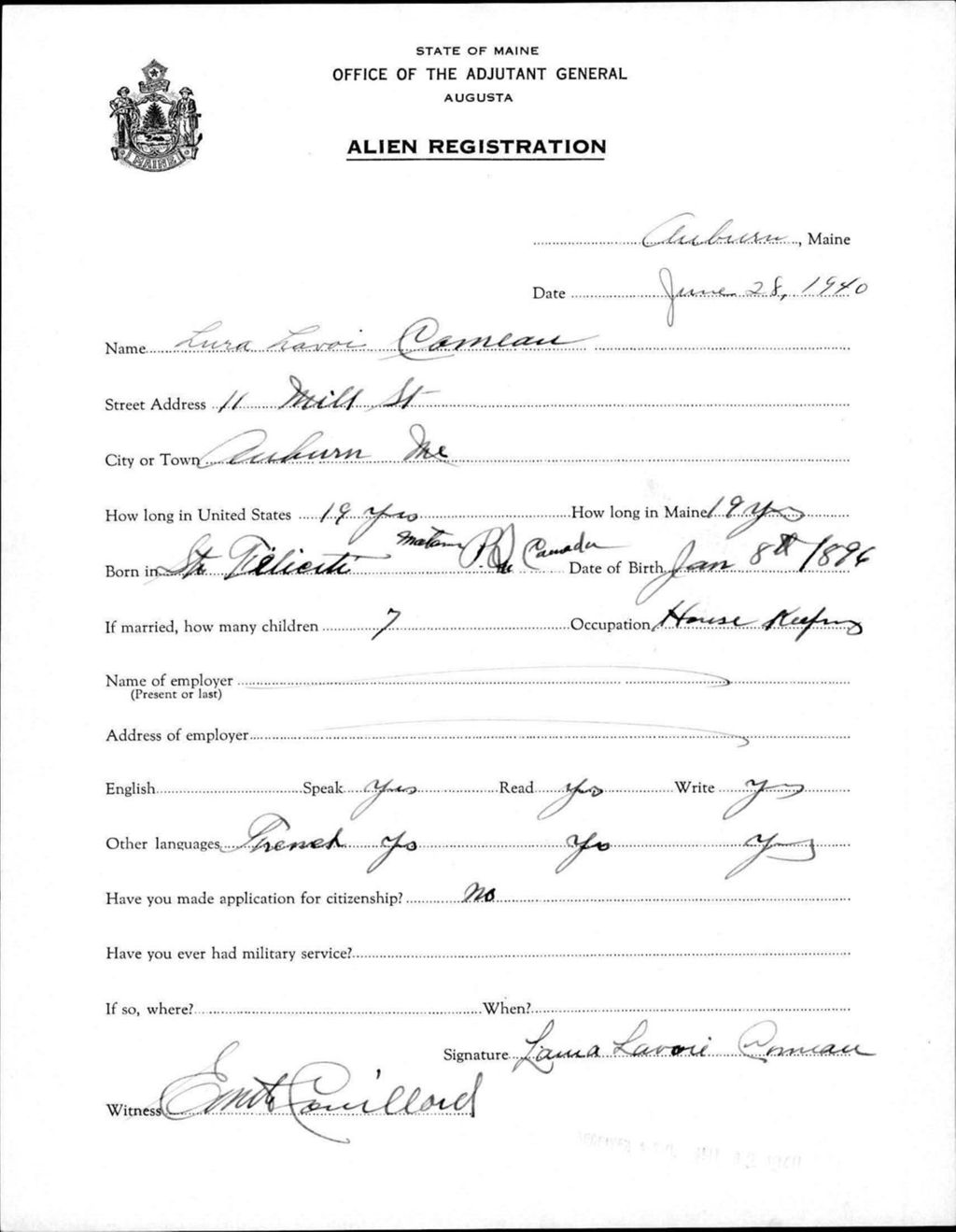 Alien Registration- Lavoie, Lura (Auburn, Androscoggin County)