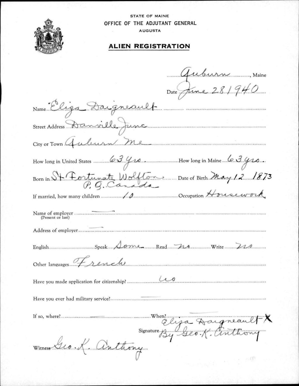Alien Registration- Daigneault, Eliza (Auburn, Androscoggin County)