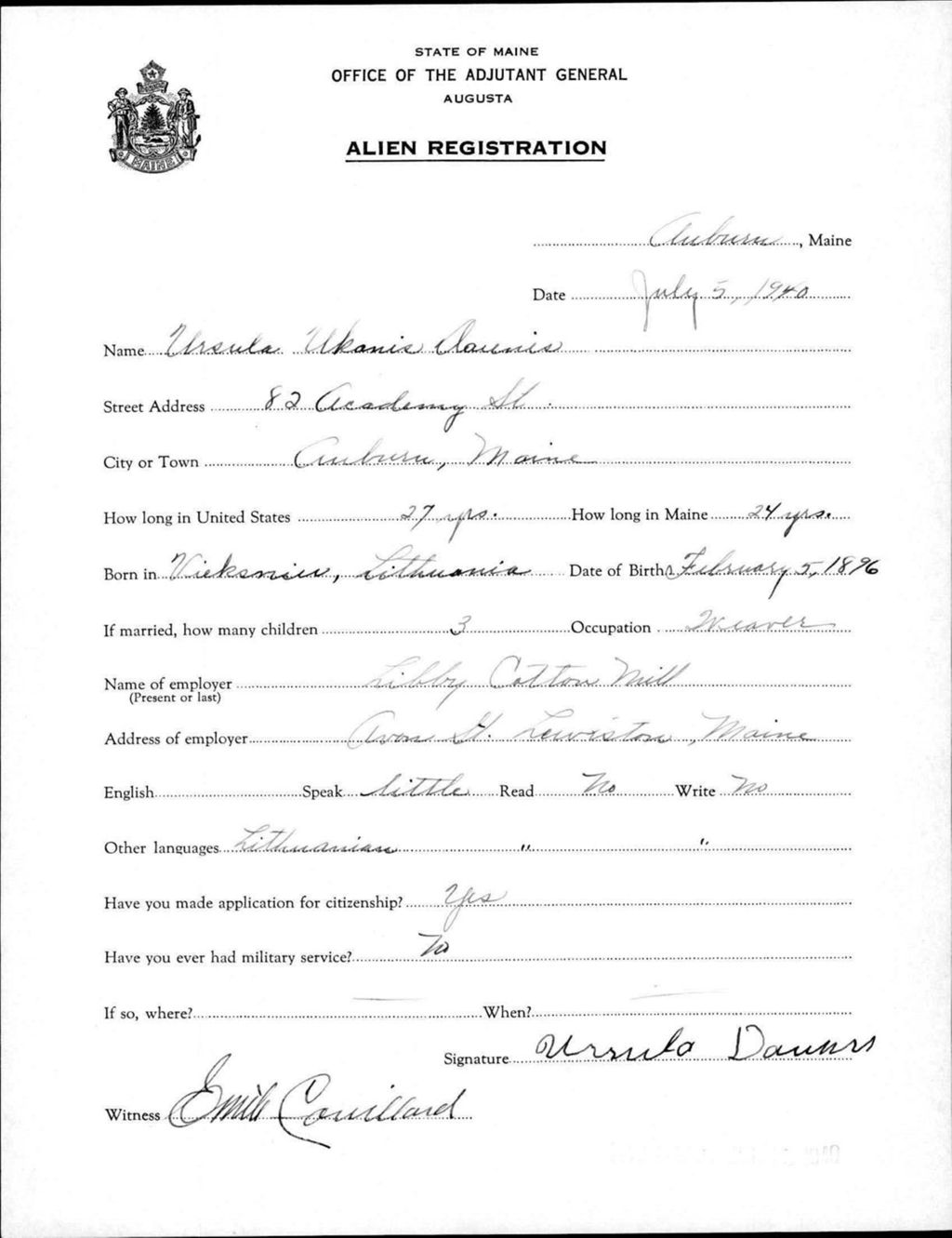 Alien Registration- Ukanis, Ursula (Auburn, Androscoggin County)