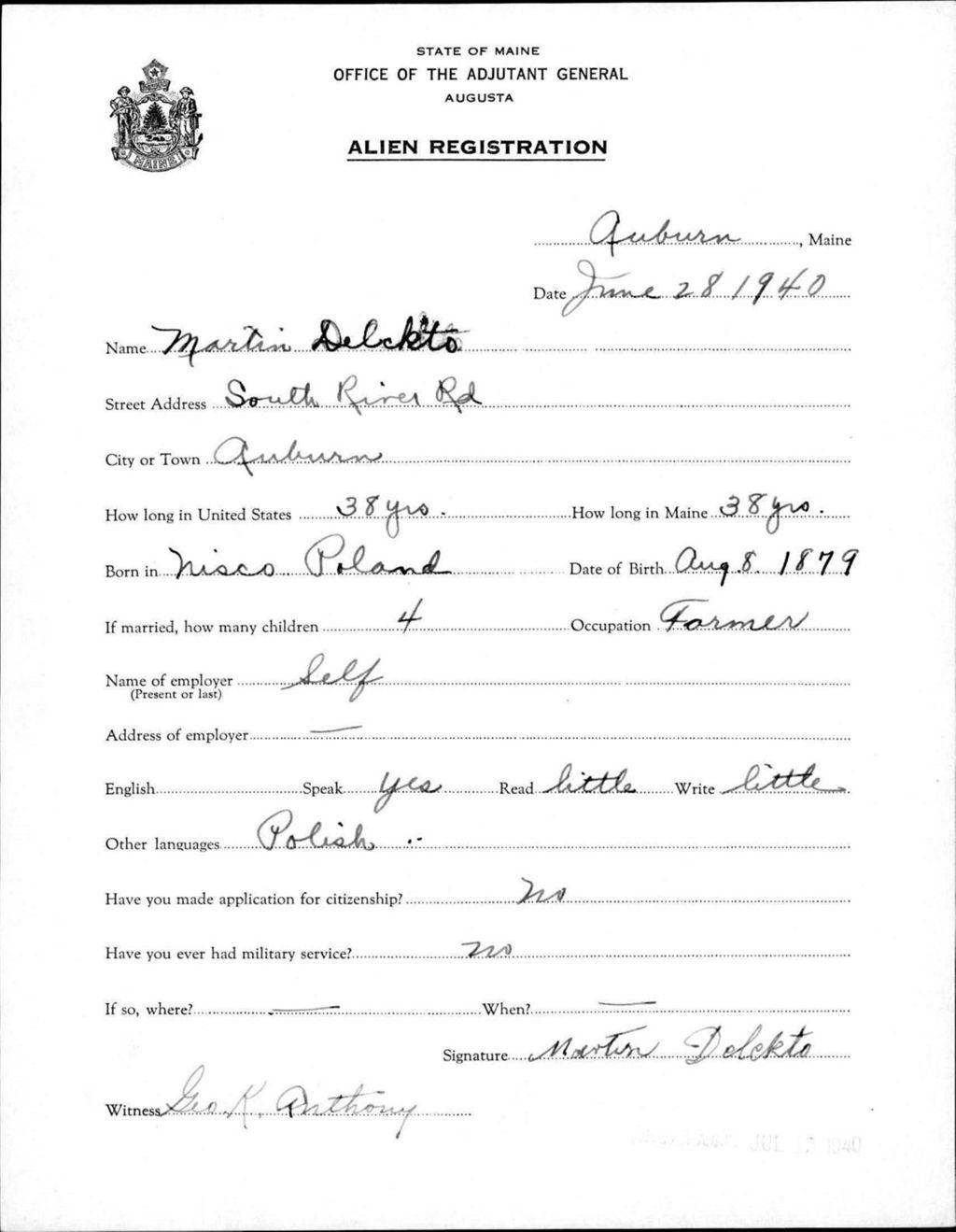 Alien Registration- Delekto, Martin (Auburn, Androscoggin County)