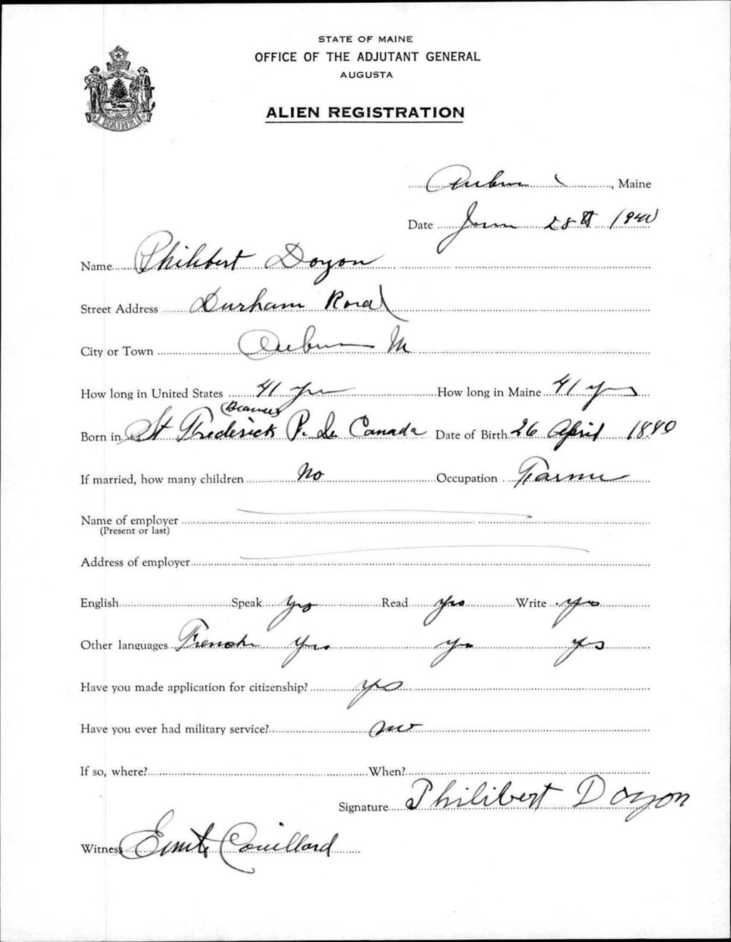 Alien Registration- Doyon, Philibert (Auburn, Androscoggin County)