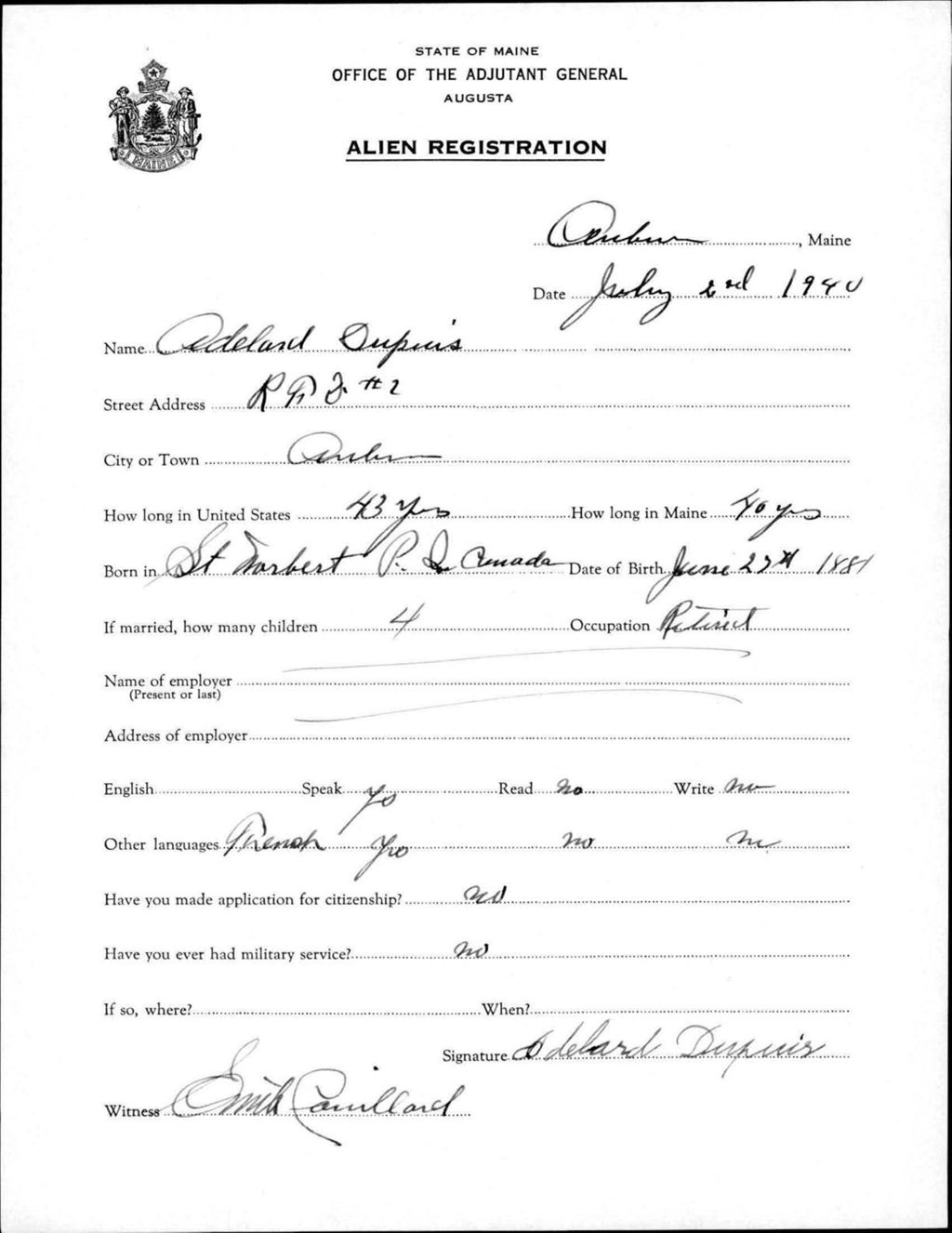 Alien Registration- Dupuis, Adelard (Auburn, Androscoggin County)