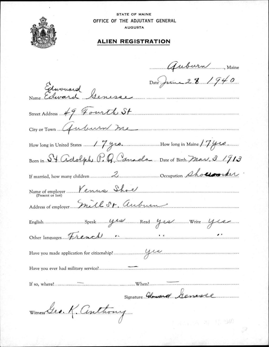 Alien Registration- Genesse, Edward (Auburn, Androscoggin County)