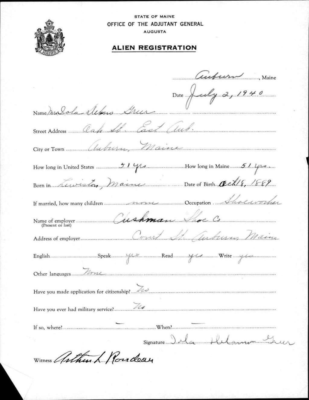 Alien Registration- Delano, Iola (Auburn, Androscoggin County)