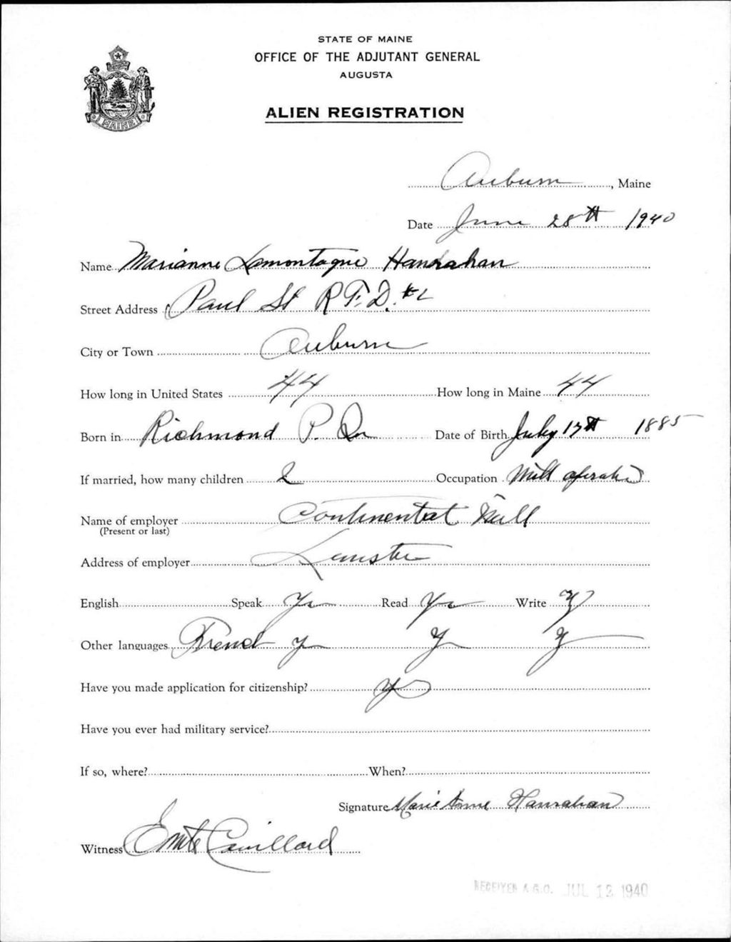 Alien Registration- Lamontagne, Marianne (Auburn, Androscoggin County)