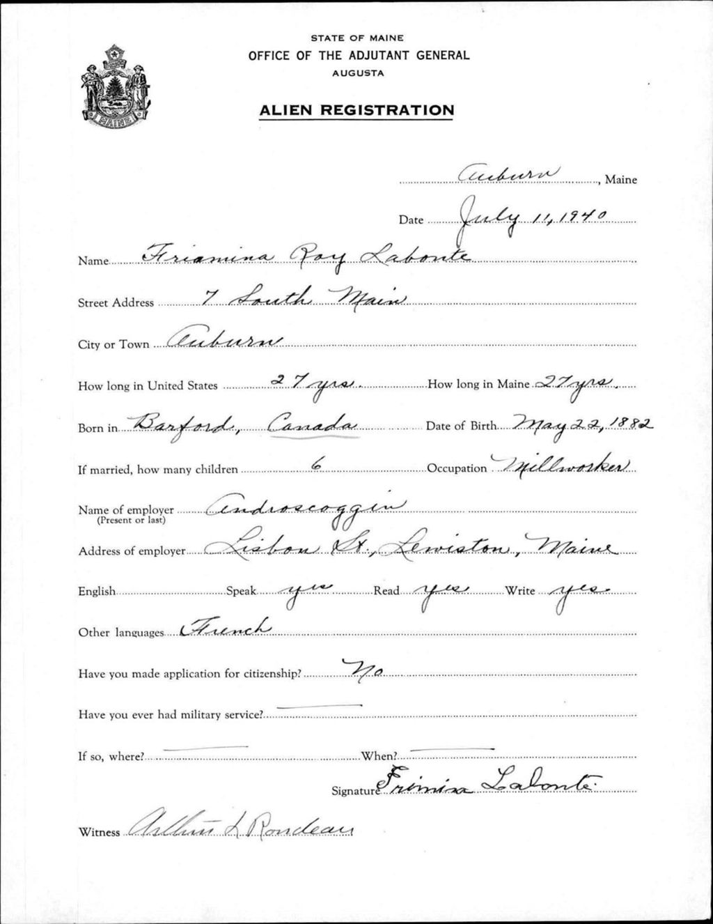 Alien Registration- Roy, Friamina (Auburn, Androscoggin County)