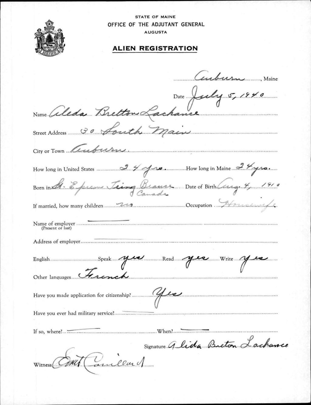 Alien Registration- Bretton, Aleda (Auburn, Androscoggin County)