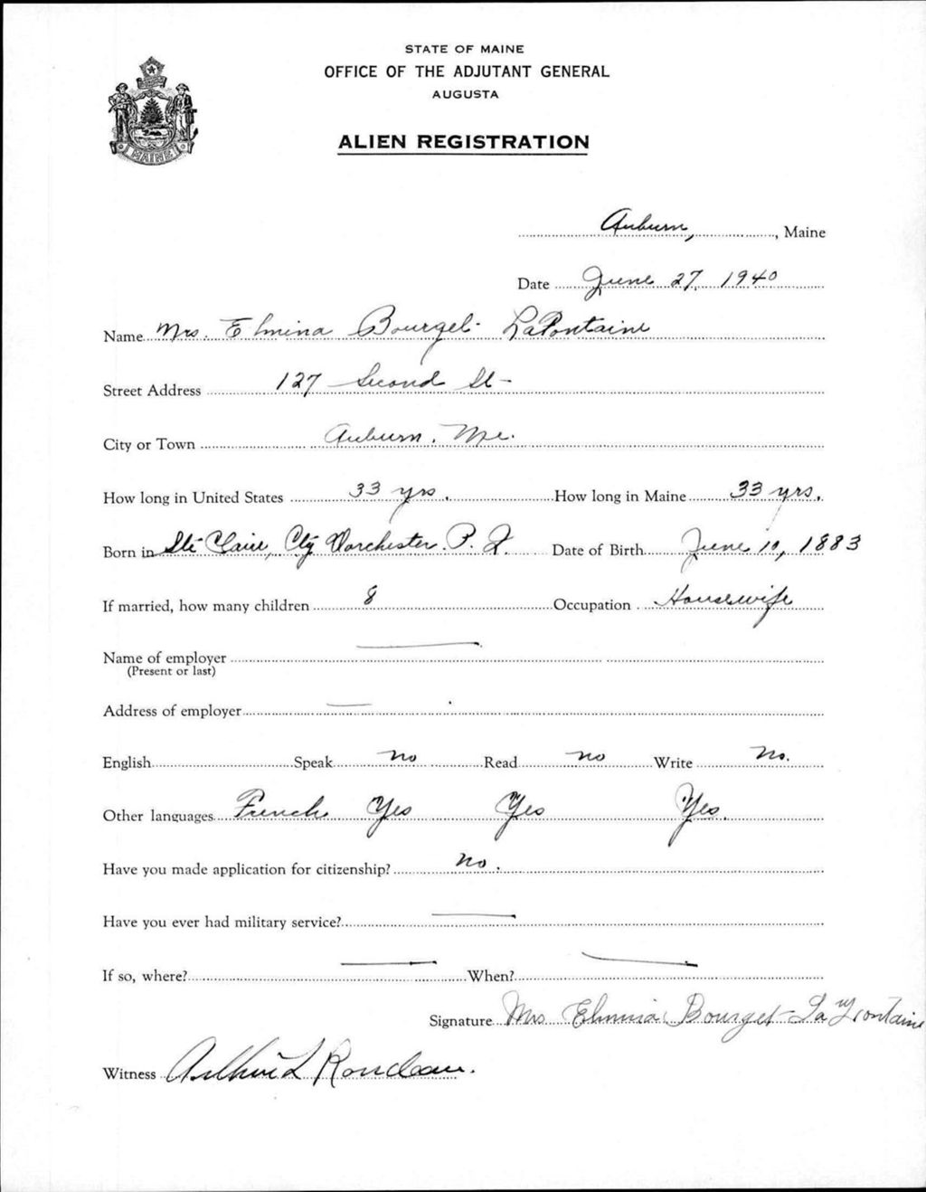 Alien Registration- Bourgel, Elmina (Auburn, Androscoggin County)