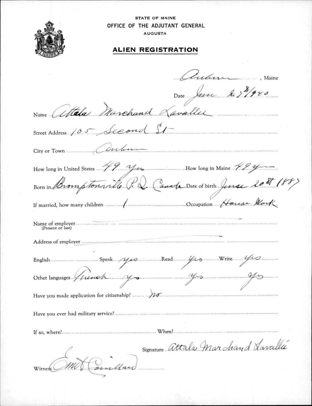 Alien Registration- Marchand, Attala (Auburn, Androscoggin County)