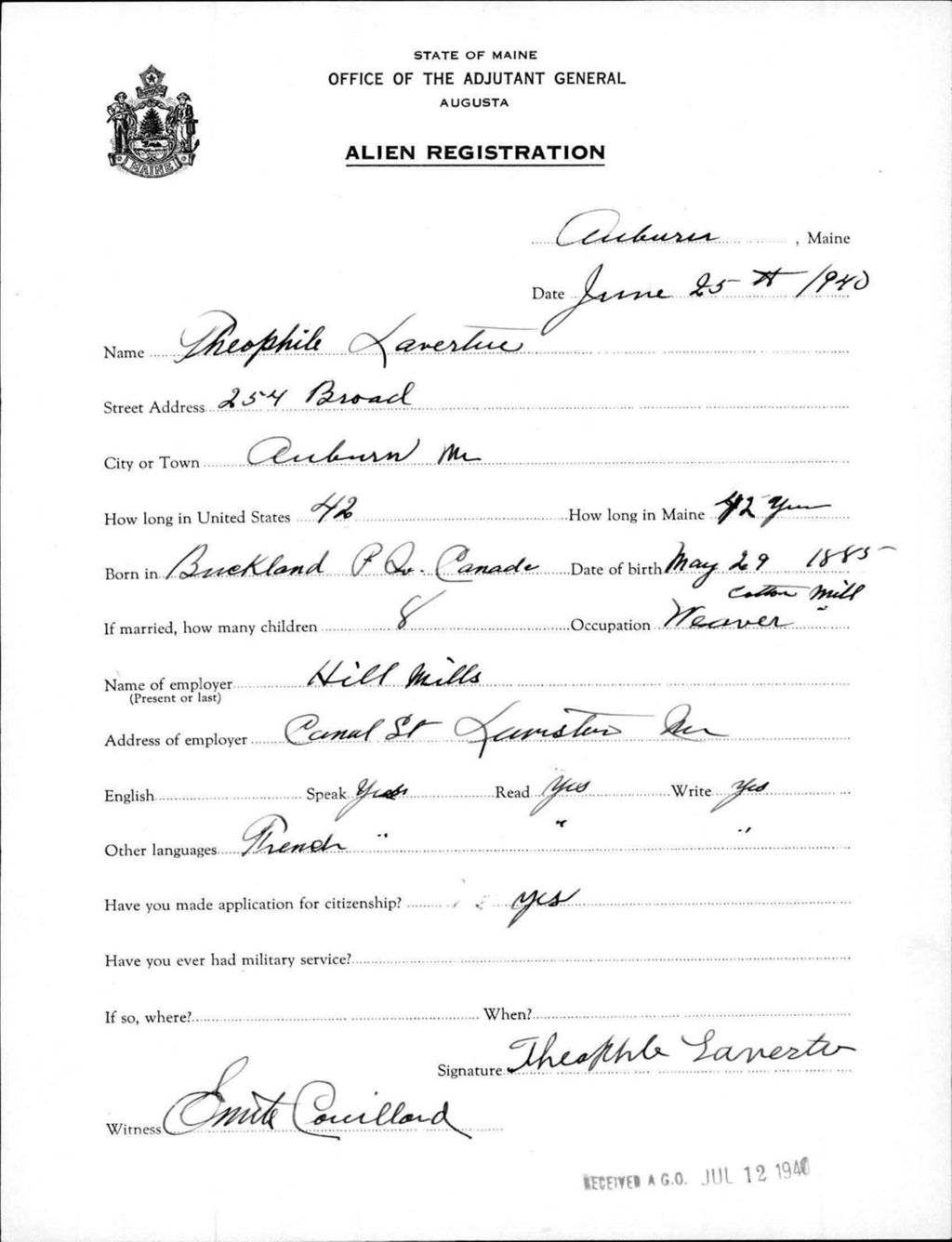 Alien Registration- Laverter, Theophile (Auburn, Androscoggin County)