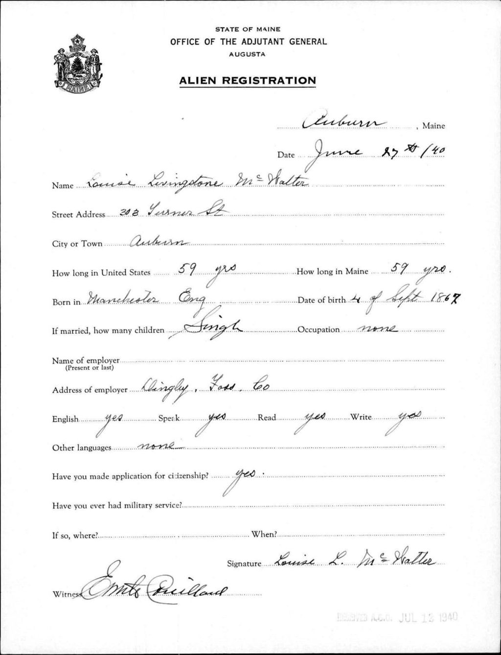 Alien Registration- Livingstone, Louise (Auburn, Androscoggin County)