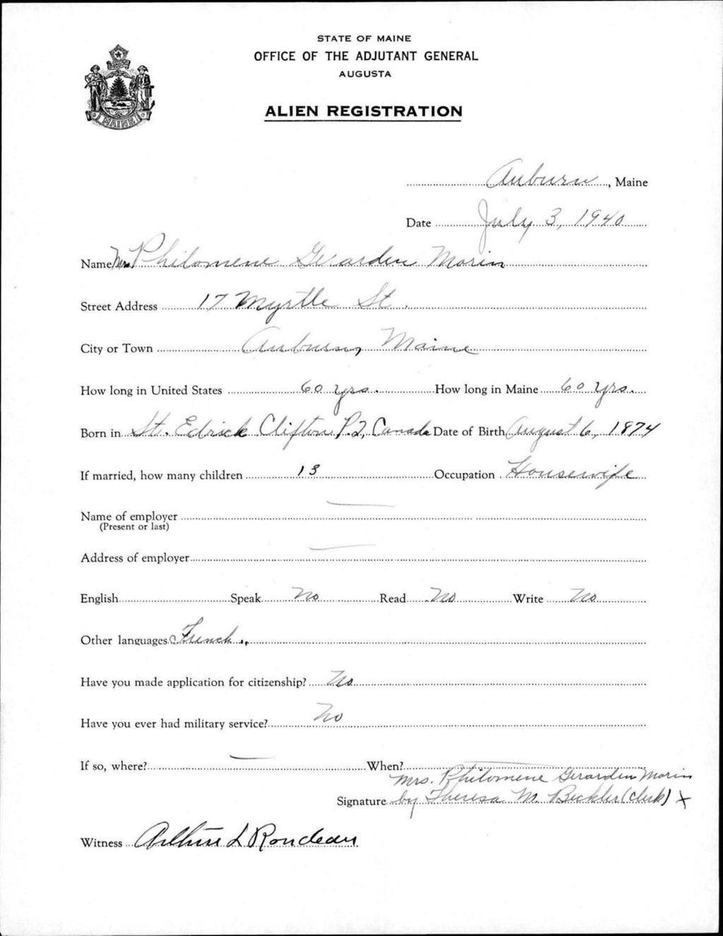 Alien Registration- Gerarden, Philonene (Auburn, Androscoggin County)