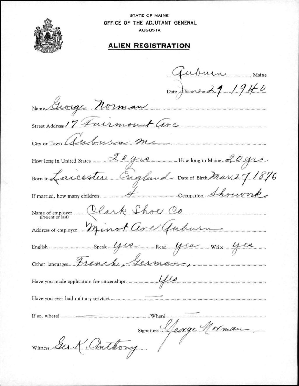 Alien Registration- Norman, George (Auburn, Androscoggin County)