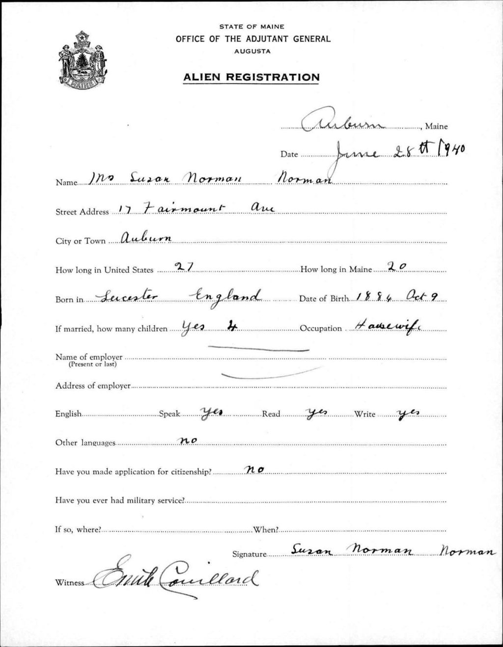 Alien Registration- Norman, Susan (Auburn, Androscoggin County)