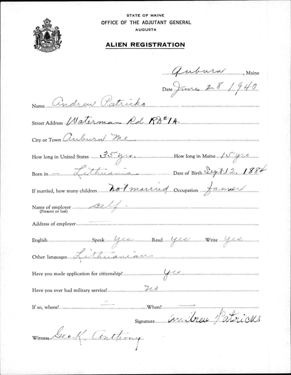 Alien Registration- Patricks, Andrew (Auburn, Androscoggin County)
