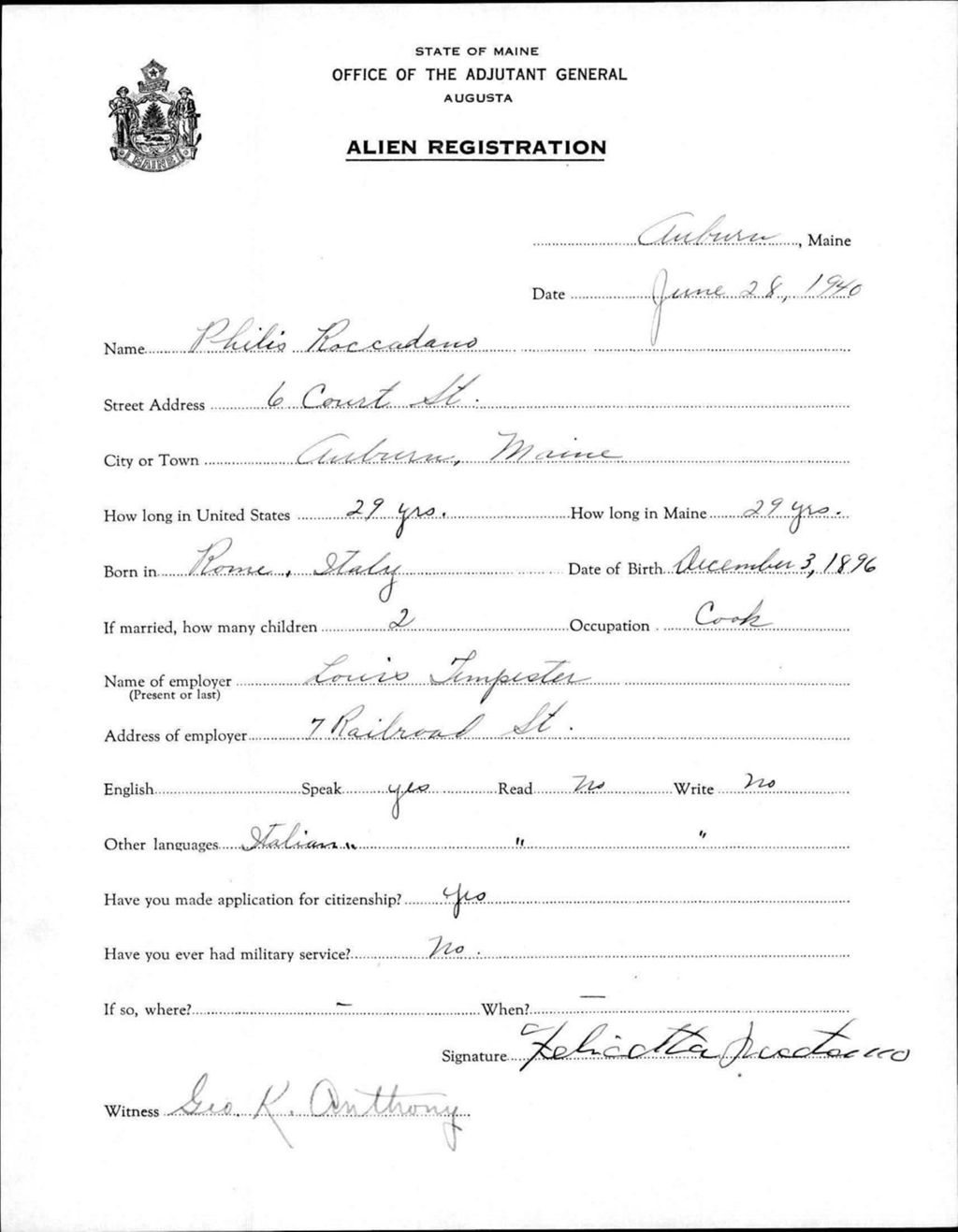 Alien Registration- Roccadano, Philis (Auburn, Androscoggin County)
