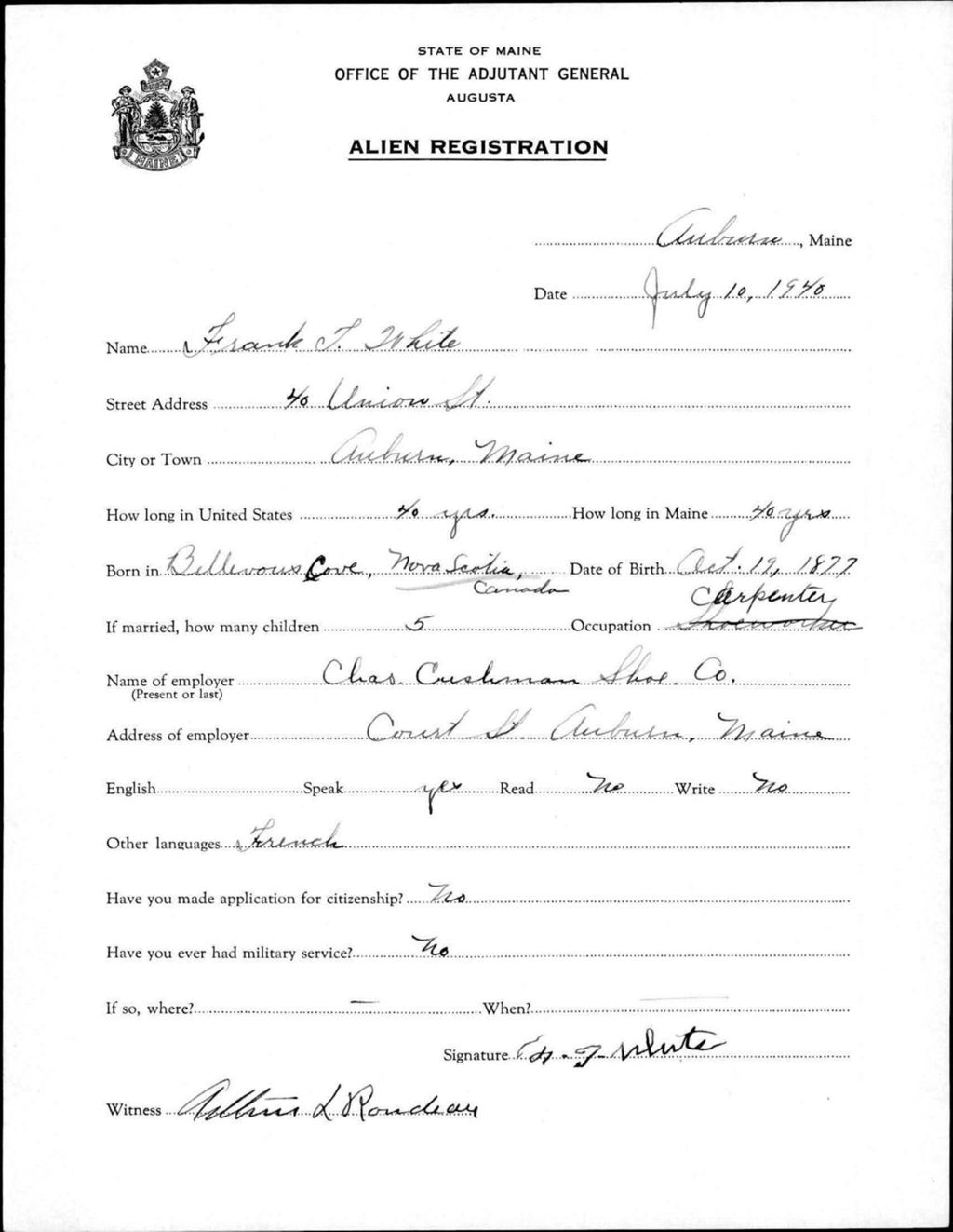 Alien Registration- White, Frank T. (Auburn, Androscoggin County)
