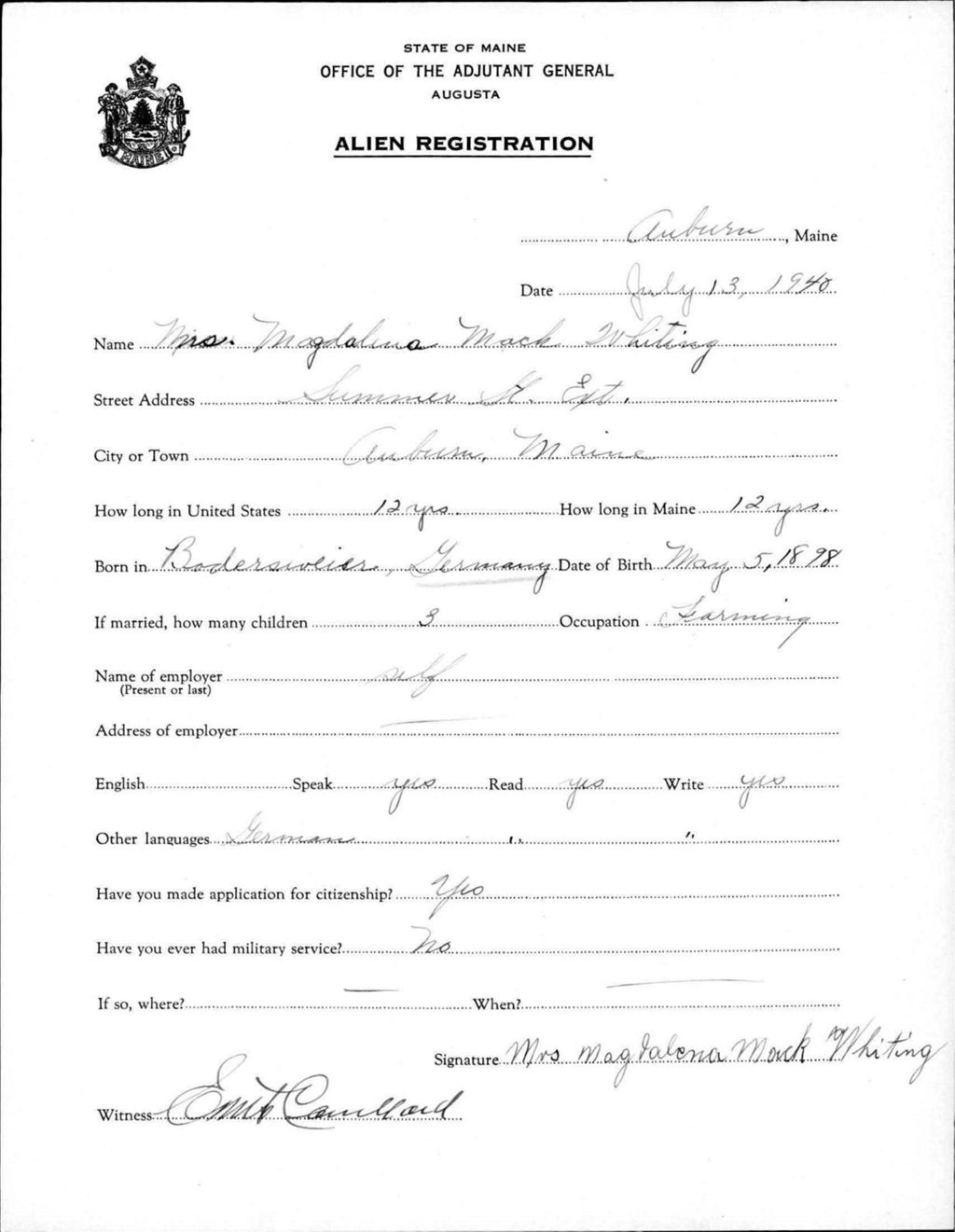 Alien Registration- Mack, Magdalina (Auburn, Androscoggin County)