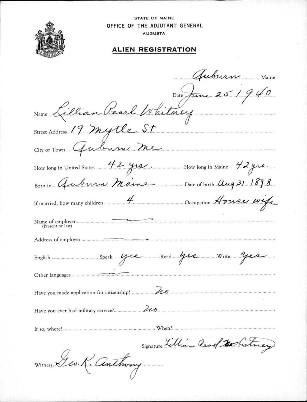 Alien Registration- Whitney, Lillian P. (Auburn, Androscoggin County)
