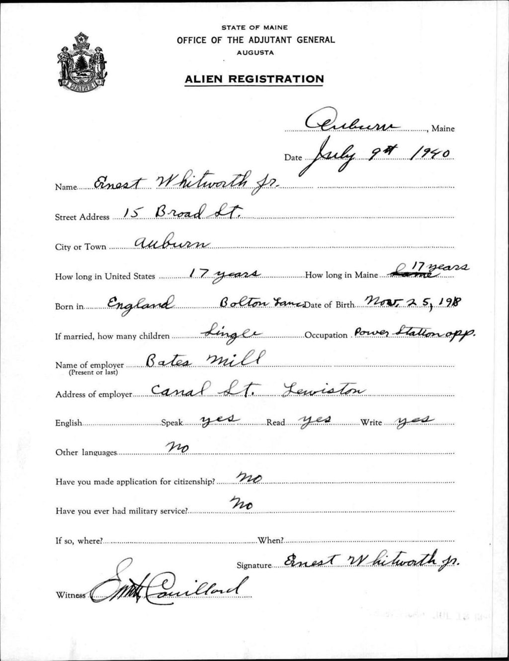 Alien Registration- Whitworth, Ernest, Jr. (Auburn, Androscoggin County)